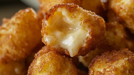Crispy Golden Cheese Bites with Melted Center Close-Up View