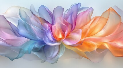 Fototapeta premium Abstract floral form blends colorful light and ethereal fabric texture