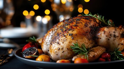 Roasted Christmas Turkey on a Festive Platter