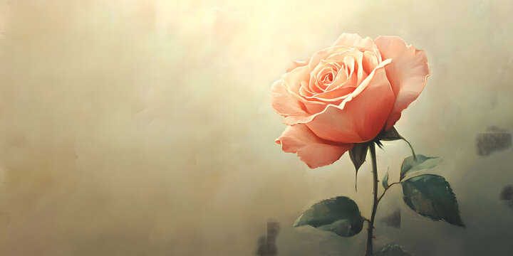 A Single Peach Rose: Elegance and Serenity in a Digital Painting