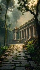 Obraz premium Mystical Abandoned Temple in the Heart of the Jungle