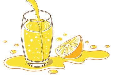 12 Glass of orange juice, carbonated beverage, vibrant yellow color, transparent glass, fizzy drink, refreshing, high-resolution, product photography, advertising style, isolated on white background, 