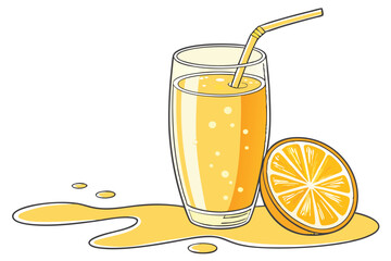 12 Glass of orange juice, carbonated beverage, vibrant yellow color, transparent glass, fizzy drink, refreshing, high-resolution, product photography, advertising style, isolated on white background, 