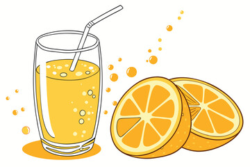 12 Glass of orange juice, carbonated beverage, vibrant yellow color, transparent glass, fizzy drink, refreshing, high-resolution, product photography, advertising style, isolated on white background, 