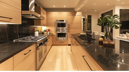 A bright kitchen featuring beautiful, modern furniture 