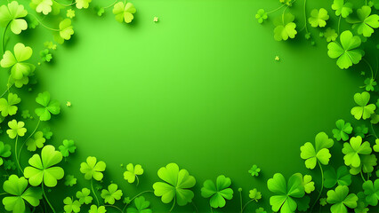 Elegant St. Patrick's Day frame with three-leaf clovers and empty space