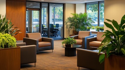Serene Office Lobby, Modern Comfort and Tranquility