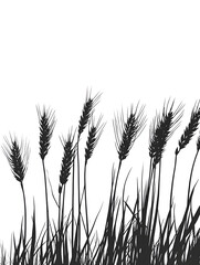 Black and White Wheat Field Silhouette: Organic Grain Harvest in Rural Agriculture Landscape