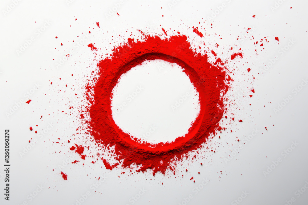 Poster red powder circle on a white background creating a vibrant and abstract artistic composition of colo