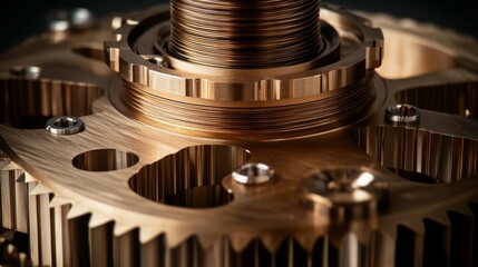 Close-Up of Intricate Precision Metal Gear Mechanism in Focus