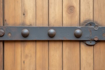 Rustic Wooden Door with Metal Band and Decorative Studs
