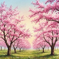 Fototapeta premium Cherry Orchard in Full Bloom