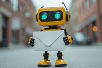 Robot Holding Envelope, Digital Mail Delivery Concept