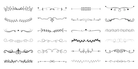 dividers doodle set. Wedding decorative elements. Divider ornament, borders, vintage line separators. Hand drawn vector illustration isolated on white background