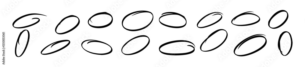 Fototapete hand-drawn highlight strokes with pencil, pen, and marker textures. oval and round sketch lines for 