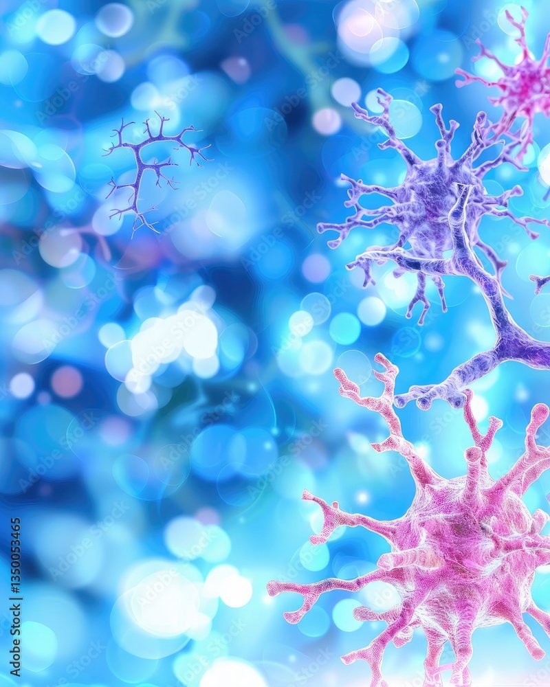 Poster microscopic view of neuron cells detailed 3d of brain neural network