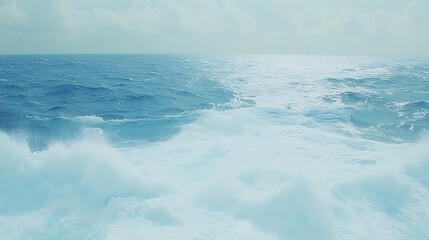 Fototapeta premium Aqua vista, waves crashing on water surface near the horizon line