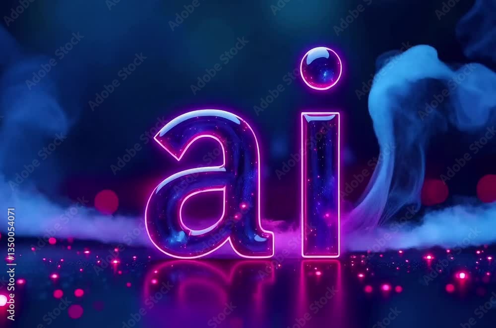 Poster glowing color ai text with a futuristic and digital aesthetic, illuminated in a dark setting