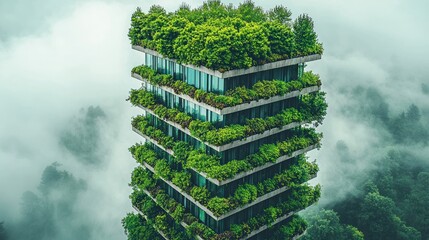 Sustainable skyscraper with lush vegetation