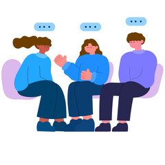 group of people talking in a supportive circle, group therapy concept flat vector illustration