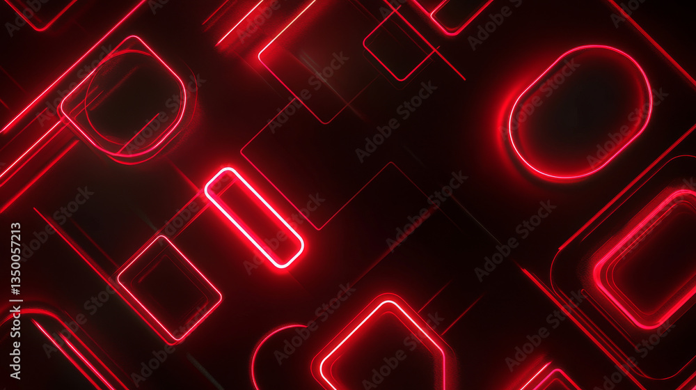 Poster neon frame collection with glowing red outlines with glass effect. illuminated geometric shapes - ov