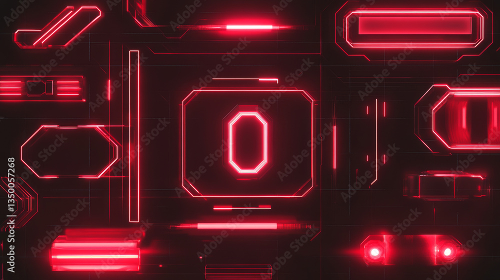 Poster neon frame collection with glowing red outlines with glass effect. illuminated geometric shapes - ov