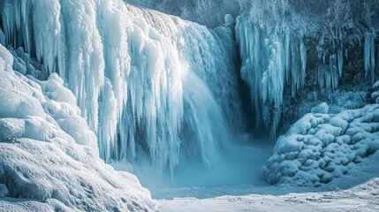 Stunning Frozen Waterfall with Ice Formations and Snowy Landscape
