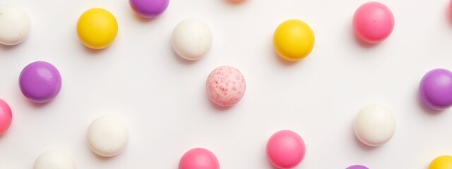 A white surface covered in lots of different colored candies.