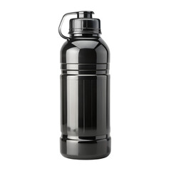 Black water bottle isolated on transparent background  
