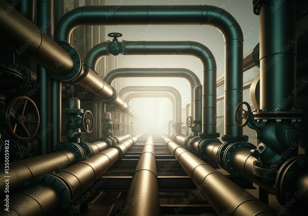 Poster industrial pipes creating a perspective view in a factory setting