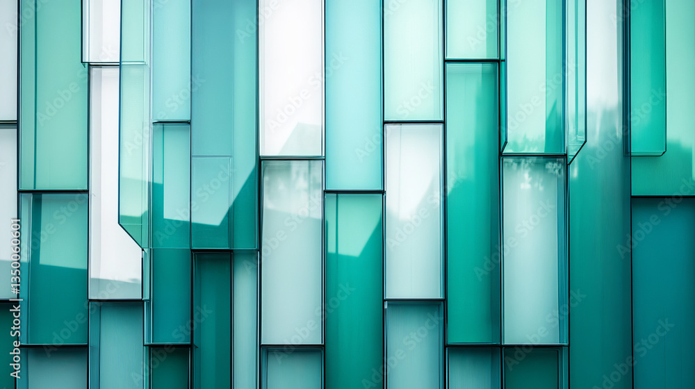 Poster abstract vector background with white and turquoise transparent rectangles
