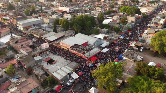 Parade in Downtown Tultepec - Aerial