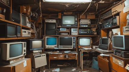 Vintage Televisions and Computers in Abandoned Room