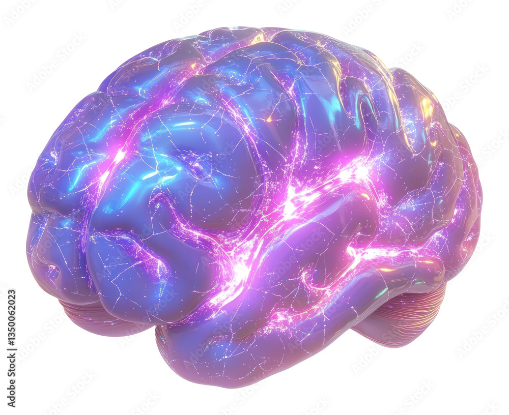 Poster png brain with neural connections glowing effect visualization.
