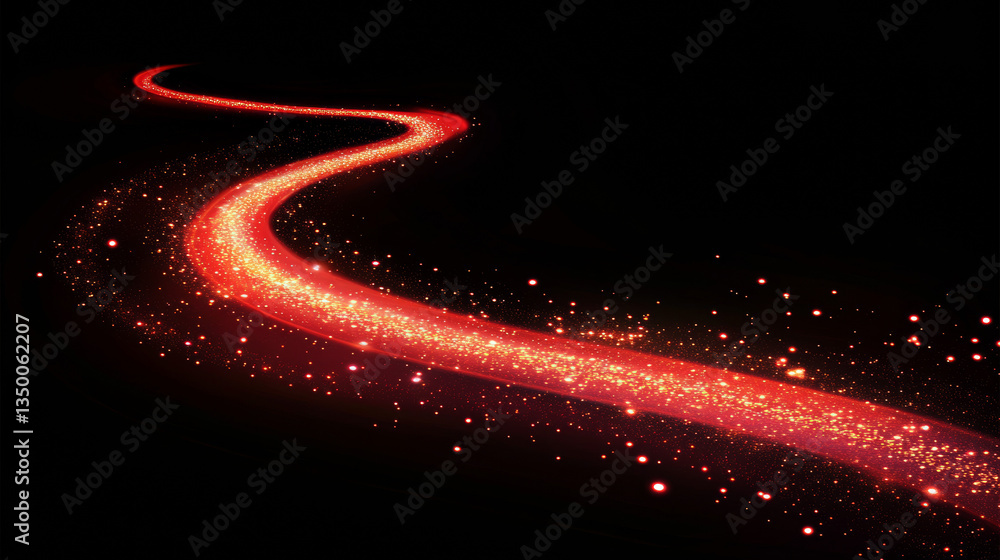 Poster magic wand sparkle effects set - luminous red and golden energy trails with glowing particles and br
