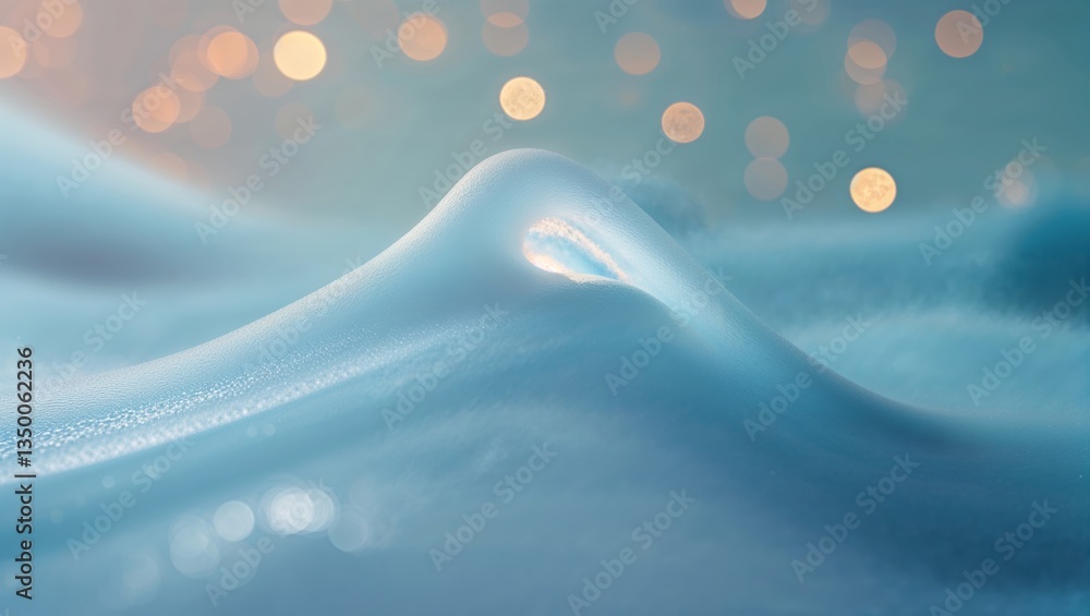 Poster soft blue foam glistens under warm light, creating an ethereal atmosphere at a tranquil setting