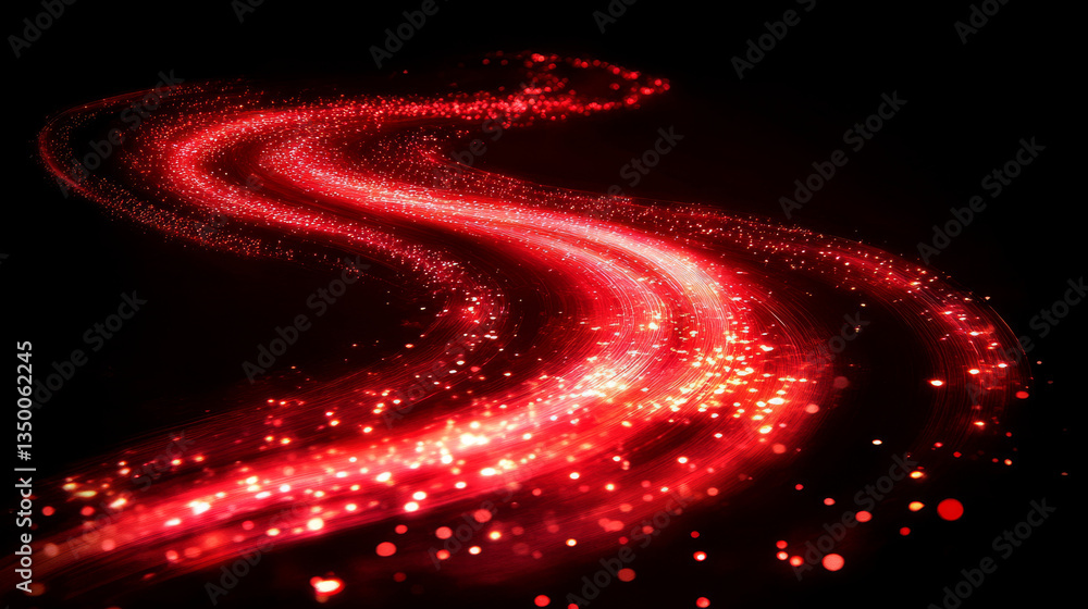 Poster magic wand sparkle effects set - luminous red and golden energy trails with glowing particles and br