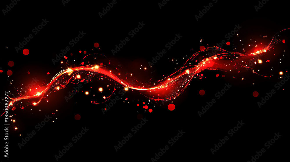 Poster magic wand sparkle effects set - luminous red and golden energy trails with glowing particles and br