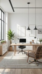 Modern Workspace with Natural Light and Minimalist Design Elements