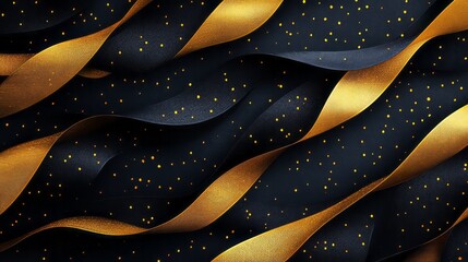 Flowing black ribbons adorned with sparkling golden specks