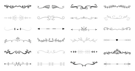 dividers doodle set. Wedding decorative elements. Divider ornament, borders, vintage line separators. Hand drawn vector illustration isolated on white background