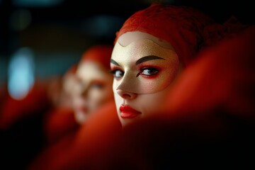 Mysterious woman in a golden mask at a masquerade