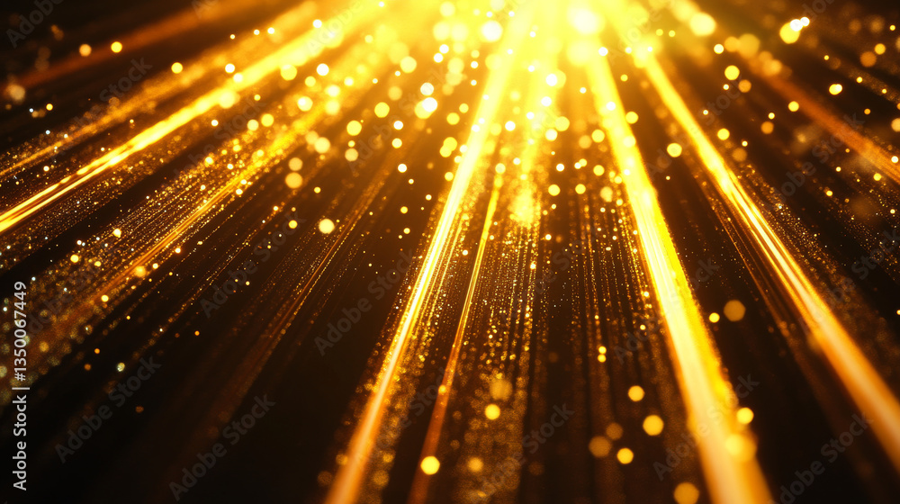 Poster horizontal golden light line with fade effect. realistic vector illustration set of glow flare burst