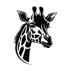 A black and white illustration of a giraffe, showcasing its tall, elegant form with intricate details. Perfect for wildlife art, minimalist designs, tattoos, logos, and nature-themed graphics.