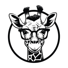 Obraz premium A black and white illustration of a giraffe, showcasing its tall, elegant form with intricate details. Perfect for wildlife art, minimalist designs, tattoos, logos, and nature-themed graphics.