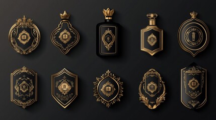 Elegant Gold and Black Perfume Bottle Labels Design