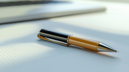 Fototapeta premium Office pen on lined paper near laptop