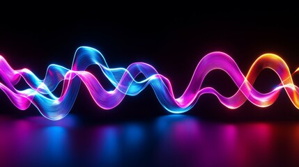 Colorful Neon Waves Glowing in a Dark Space With Smooth Motion