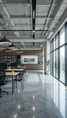 Modern Office Interior with Sleek Design and Abundant Natural Light