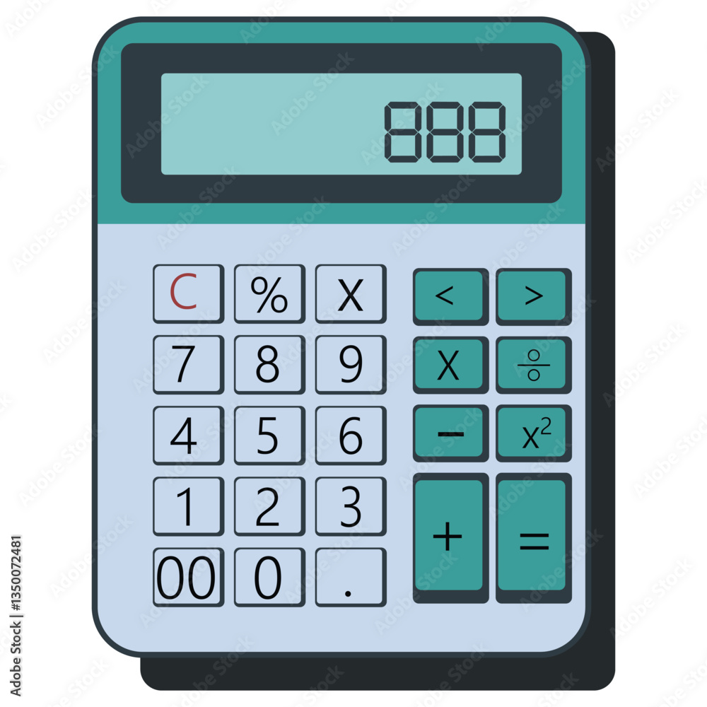 Poster flat vector illustration of a digital calculator with buttons and display in a clean and modern desi